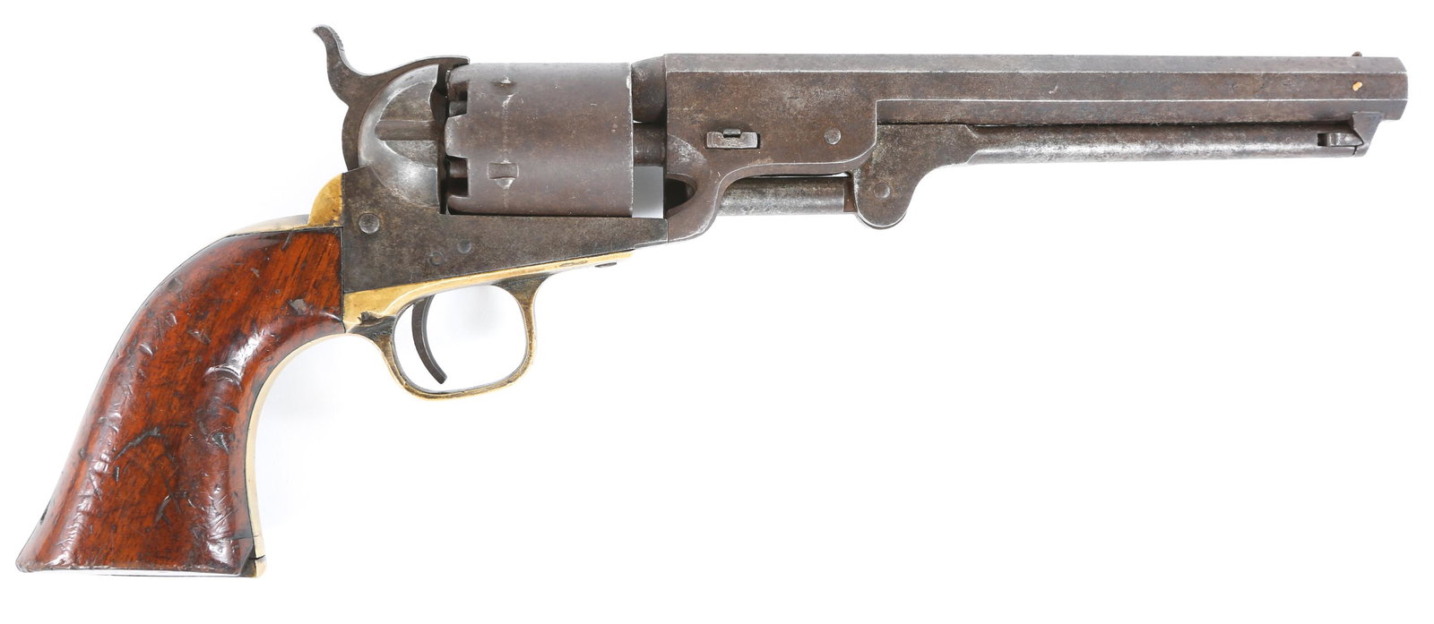 1867 JAPANESE MARKED COLT MODEL 1851 NAVY REVOLVER: 1867 JAPANESE MARKED COLT MODEL 1851 NAVY REVOLVER 1867 Colt model 1851 Navy .36 caliber revolver marked with Japanese Kanagawa Prefecture registration. Top of barrel is marked with single line, which