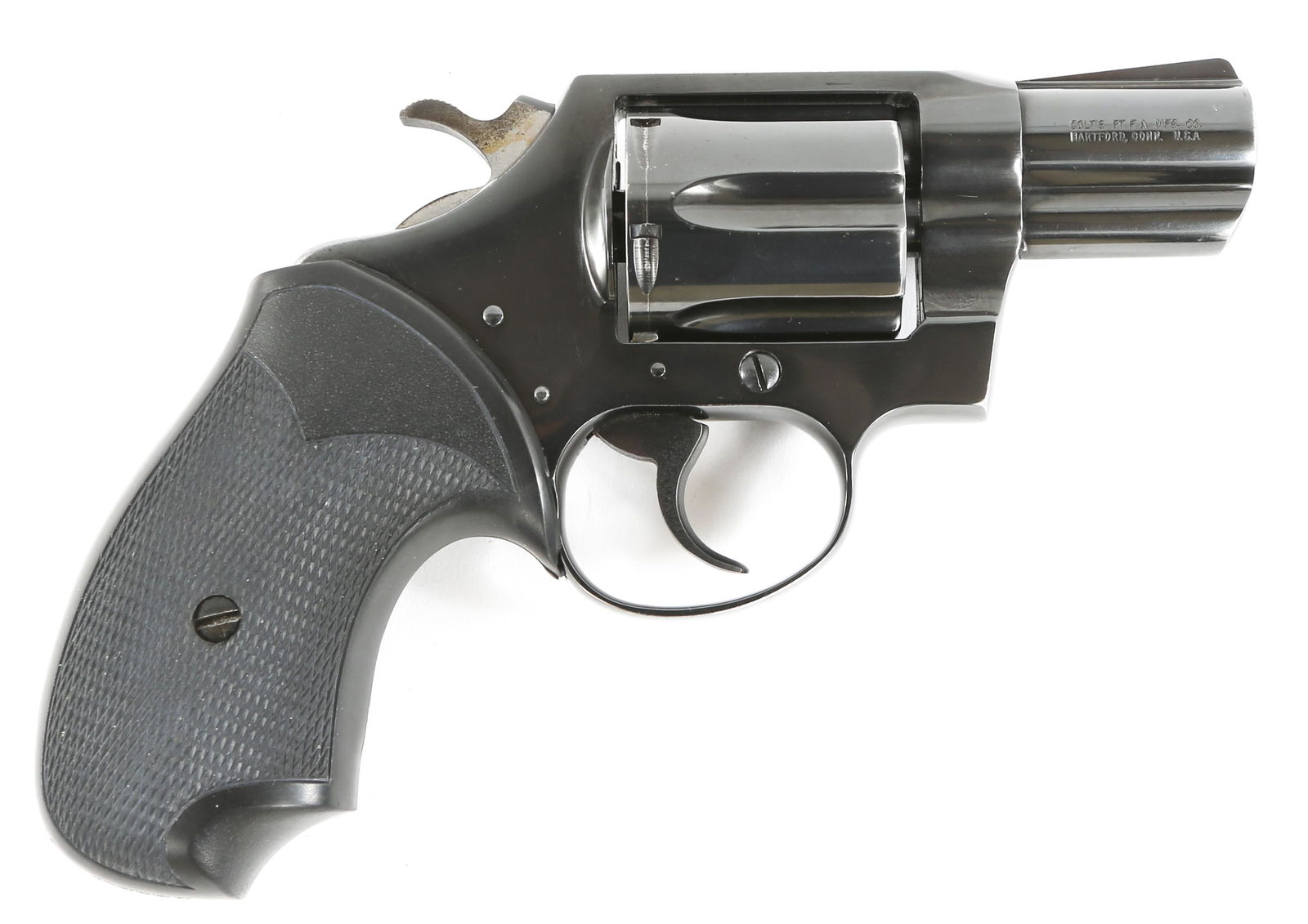COLT DETECTIVE SPECIAL .38 SPECIAL REVOLVER: COLT DETECTIVE SPECIAL .38 SPECIAL REVOLVER Colt Detective Special .38SPL 6-shot revolver. Pachmayer Presentation / Compac black rubber grip, and blued finish. Inside cylinder hinge stamped "27013R,"