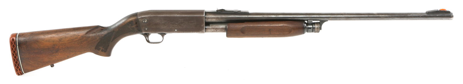 ITHACA M37 FEATHERLIGHT DEERSLAYER 12 GA SHOTGUN: ITHACA M37 FEATHERLIGHT DEERSLAYER 12 GA SHOTGUN Ithaca model 37 Featherlight Deerslayer 12 gauge pump-action shotgun. 2.75" chamber. No visible choke markings. Duck, dog & pheasant scenes engraved on
