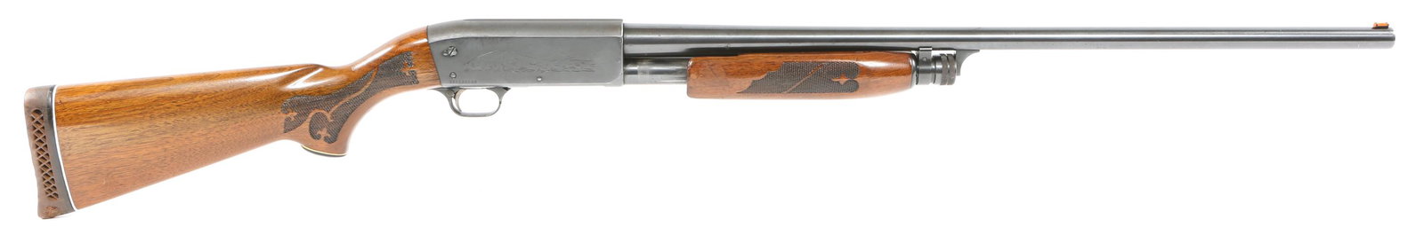 ITHACA MODEL 37 FEATHERLIGHT 12 GA SHOTGUN: ITHACA MODEL 37 FEATHERLIGHT 12 GA SHOTGUN Ithaca model 37 Featherlight 12 gauge pump-action shotgun. Checkered walnut stock, and blued finish. 2.75" chamber. Modified choke. Duck, dog and pheasant sc