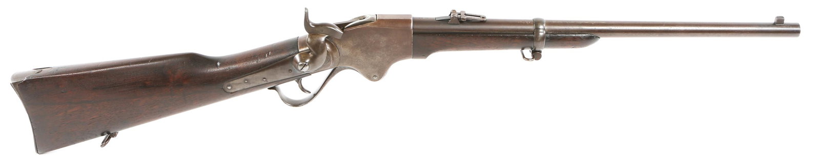 US SPENCER 1865 CONTRACT .56-50 CALIBER CARBINE: US SPENCER 1865 CONTRACT .56-50 CALIBER CARBINE Spencer Carbine Model 1865 .56-50 caliber carbine. Top of barrel stamped M.1865. Top of receiver marked with serial number 5944 and Spencer Repeating Ri