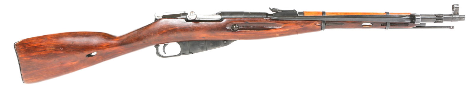 1944 WWII SOVIET IZHEVSK MODEL 44 7.62x54R RIFLE: 1944 WWII SOVIET IZHEVSK MODEL 44 7.62x54R RIFLE 1944 WWII Soviet Russian Izhevsk model 44 7.62x54R rifle, with folding bayonet. Floorplate serial number is marked to match. Imported by R Guns. Receiv