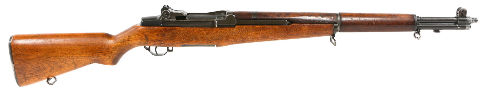 WWII US WINCHESTER M1 GARAND .30-06 SPR RIFLE: WWII US WINCHESTER M1 GARAND .30-06 SPR RIFLE WWII US Winchester model M1 Garand .30-06 Spr rifle. Barrel reads: "1 S-A-4-45." Receiver reads: "US Rifle Cal. 30 M1 Winchester 1280299." Receiver dates 