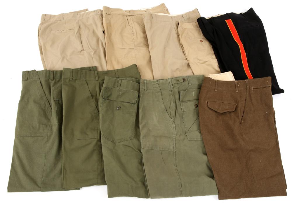KOREA - VIETNAM US MILITARY UNIFORM PANT LOT OF 10: KOREA - VIETNAM US MILITARY UNIFORM PANT LOT OF 10 Korea - Vietnam War US Army and Marine Corps uniform pant lot of 10. Most khaki, and green. Size: S-L