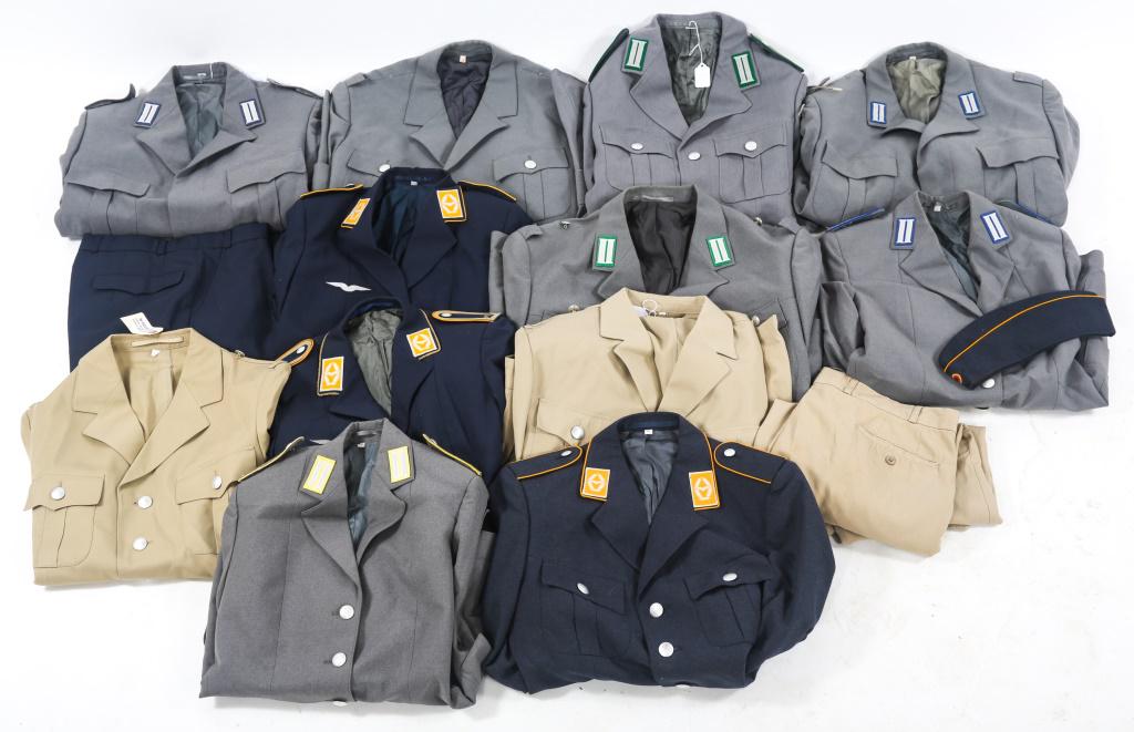 POST WWII GERMAN UNIFORM LOT: POST WWII GERMAN UNIFORM LOT Mixed officer's including General's Uniform dress tunics. Mixed East & West German. Size: S-M-L