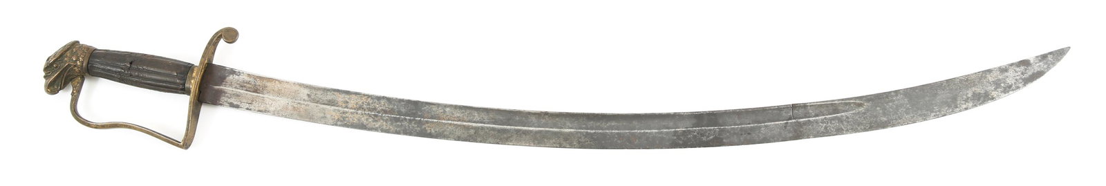 US EAGLE HEAD POMMEL WAR OF 1812 ETCHED CUTLASS: US EAGLE HEAD POMMEL WAR OF 1812 ETCHED CUTLASS Late 18th Century early 19th Century, War of 1812 era United States Naval Artillery officer's Cutlass. Etched blade with gold gilt depicting typical art