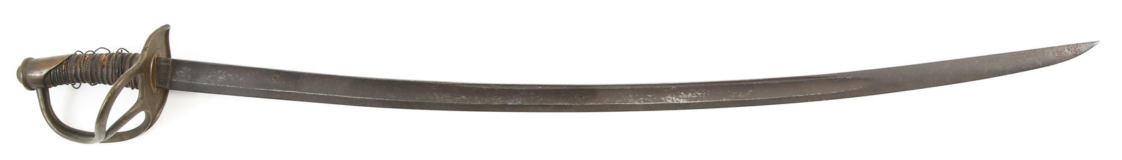 US CAVALRY SABER MODEL 1860 PATTERN SWORD MARKED: US CAVALRY SABER MODEL 1860 PATTERN SWORD MARKED Maker marking on the ricasso "P.D.L." , encircled. Brass hilted guard with brass wire wrapping to black leather handle. Fullered blade with thin second