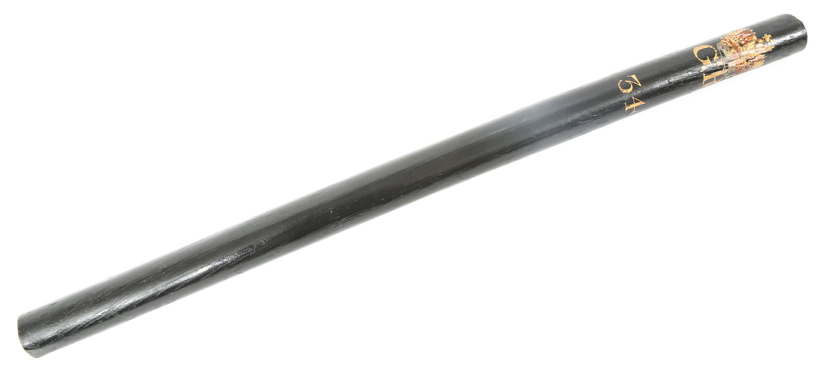 GEORGE III SCOTTISH POLICE CONSTABULARY TRUNCHEON: GEORGE III SCOTTISH POLICE CONSTABULARY TRUNCHEON Scarce example of a Scottish painted wood long truncheon or stave, for Edinburgh City, Scotland. Black paint all over with Royal Crown over George III