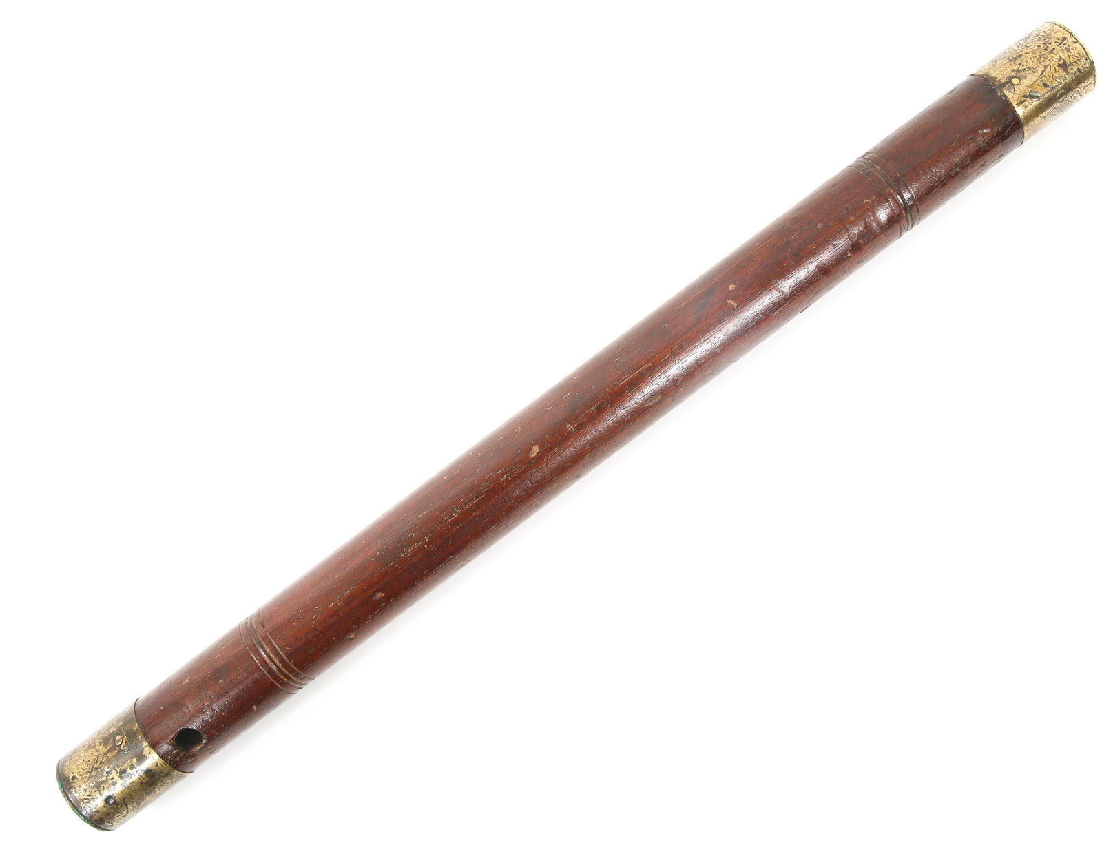 GEORGE III 1812 NIGHTWATCHMAN TRUNCHEON HUNSLET: GEORGE III 1812 NIGHTWATCHMAN TRUNCHEON HUNSLET A George III Nightwatchman's tipstaff or truncheon with brass mounts. Engraved in the tip "G III R HUNSLET". Hunslet is an industrial inner-city area in