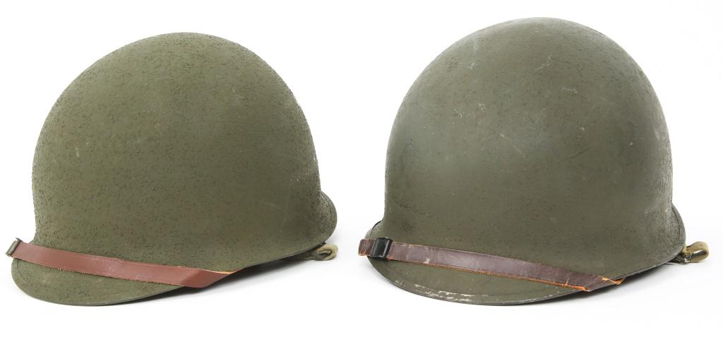 WWII - KOREA US ARMY M1 & M1C COMBAT HELMET: WWII - KOREA US ARMY M1 & M1C COMBAT HELMET 1- WWII US Army M1 combat helmet, new old stock, Mid 1945 production, McCord shell serial 1223B, swivel bale, rear seam, includes a Firestone liner with wel