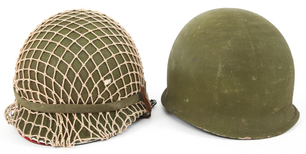 KOREA - VIETNAM US ARMY M1 COMBAT HELMET LOT OF 2: KOREA - VIETNAM US ARMY M1 COMBAT HELMET LOT OF 2 1- Korea War - Early Vietnam US M1 helmet with camo net and late WWII production McCord shell, front seam, swivel bale, includes a 1964 - 69 productio