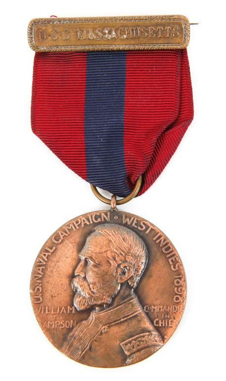 US SPAN-AM WAR WEST INDIES NAVAL CAMPAIGN MEDAL: US SPAN-AM WAR WEST INDIES NAVAL CAMPAIGN MEDAL 1898 West Indies US Navy Campaign, Span-Am War. "The Sampson Medal" , participation in the battle of "Matanzas April 27th" as depicted on obverse. USS M
