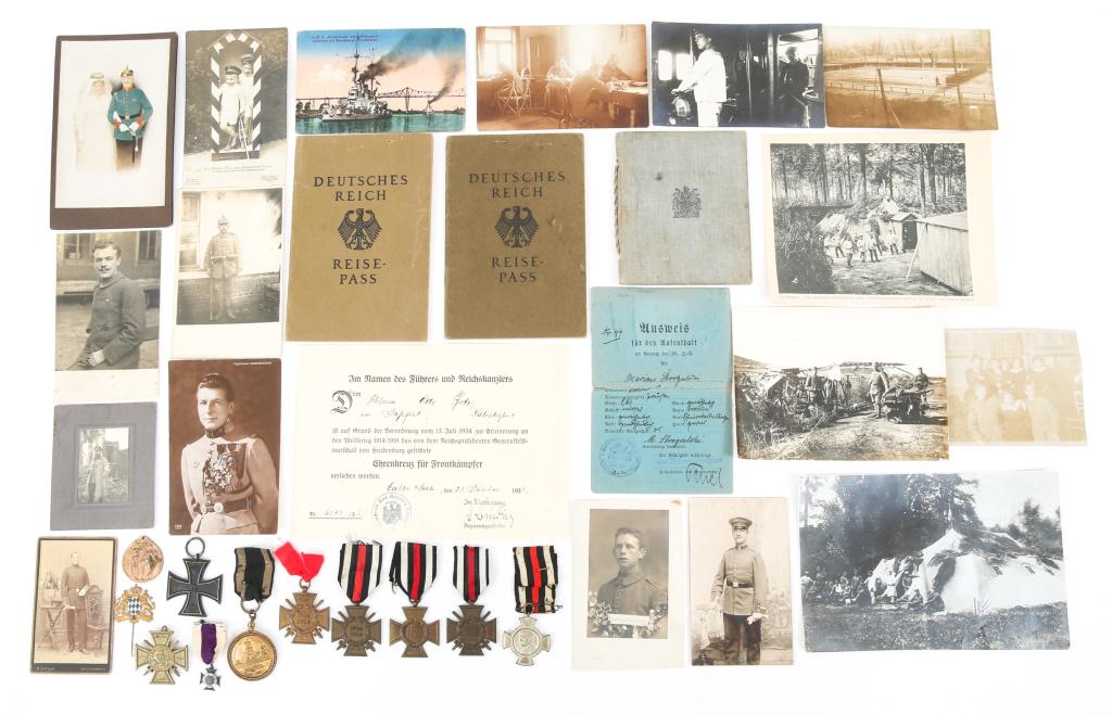 WWI WWII FRENCH BRITISH GERMAN MEDALS PHOTO & ID: WWI WWII FRENCH BRITISH GERMAN MEDALS PHOTO & ID Lot includes: Photographs one of famous WWI French ace Charles Nungesser, WWI British Air ministry pilot's license named to William George Gibson, two 