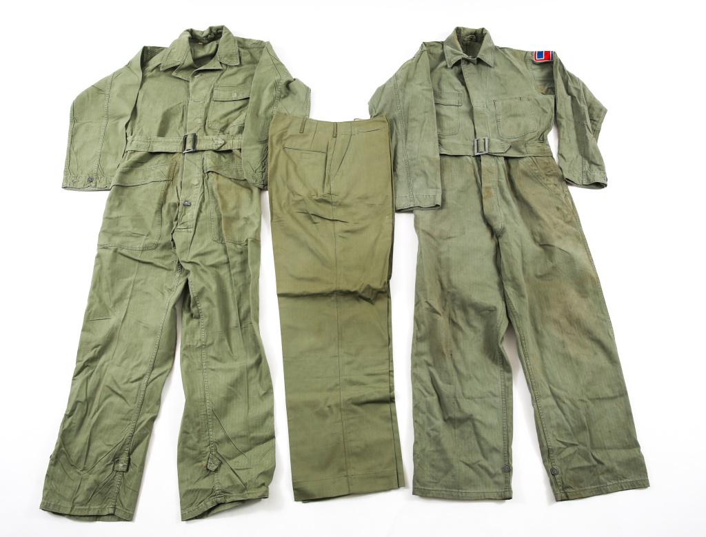 US ARMED FORCES 20TH C. JUMPSUIT & PANTS LOT: US ARMED FORCES 20TH C. JUMPSUIT & PANTS LOT Air Crew (36R) OD Green jump-suit, Air Crew (size not listed) OD Green jump-suit with 69th Infantry Div. sleeve patch, 34 waist 33 inseam sized OD green mi