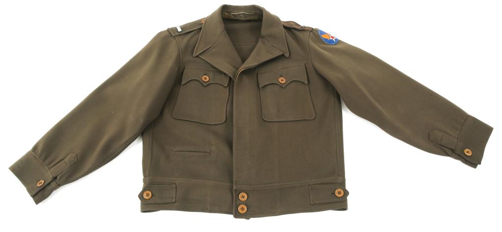 WWII AAF ELECTRICALLY HEATED TYPE F2 FLIGHT JACKET: WWII AAF ELECTRICALLY HEATED TYPE F2 FLIGHT JACKET WWII US AAF. Outer Jacket for the Type F-2 Electrically Heated Flying Suit. Made by General Electric. Rank insignia pins and US AAF shoulder patch. S