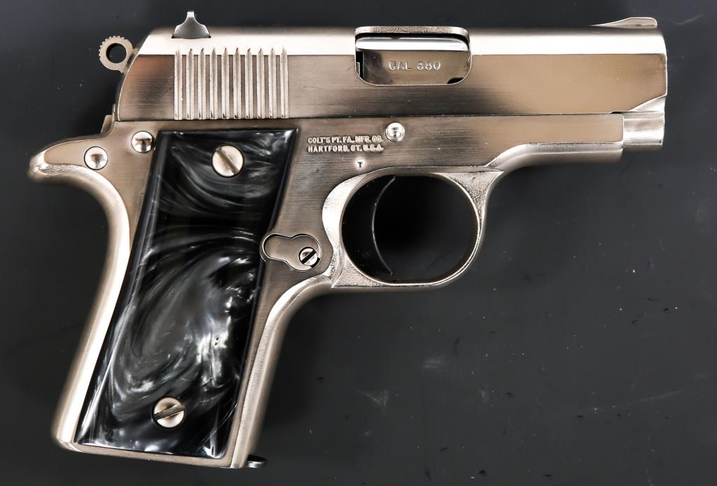 COLT MK IV SERIES 80 MUSTANG .380 ACP PISTOL: COLT MK IV SERIES 80 MUSTANG .380 ACP PISTOL Colt MK IV Series 80 Mustang .380 ACP semi-automatic pistol. One magazine. Black and silver translucent resin grips, and stainless finish. Left side of sli
