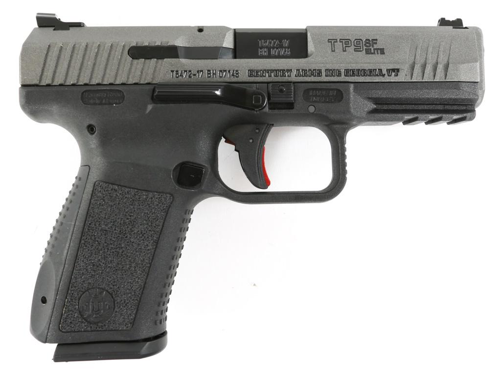 CANIK MODEL TP9SF ELITE 9mm PISTOL: CANIK MODEL TP9SF ELITE 9mm PISTOL Canik model TP9SF Elite 9mm semi-automatic pistol. One magazine. Black synthetic Canik holster. Imported by Century Arms Inc. Warren sights. Caliber / Gauge: 9mm Bar