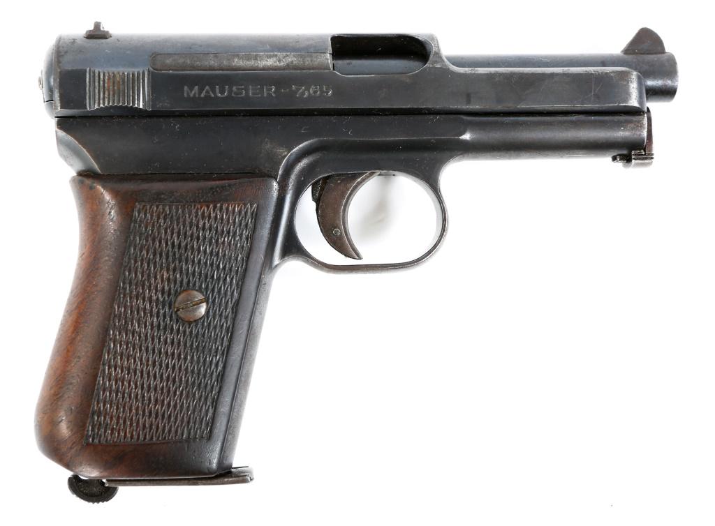 GERMAN MAUSER MODEL 1914 7.65mm PISTOL: GERMAN MAUSER MODEL 1914 7.65mm PISTOL German Mauser model 1914 7.65mm semi-automatic pistol. Checkered walnut grips and blued finish. Left side of slide reads: "291358 Waffenfabrik Mauser A.-G. Obern