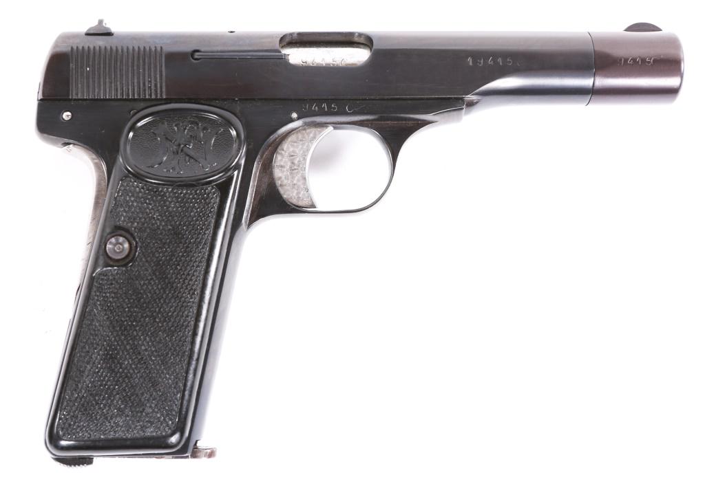 WWII GERMAN FN MODEL 1922 7.65x17mm PISTOL: WWII GERMAN FN MODEL 1922 7.65x17mm PISTOL WWII German FN Model 1922 7.65x17mm semi-automatic Pistol. The pistol features blued finish, one 9 round magazine, composite checkered grips, manual safety, 