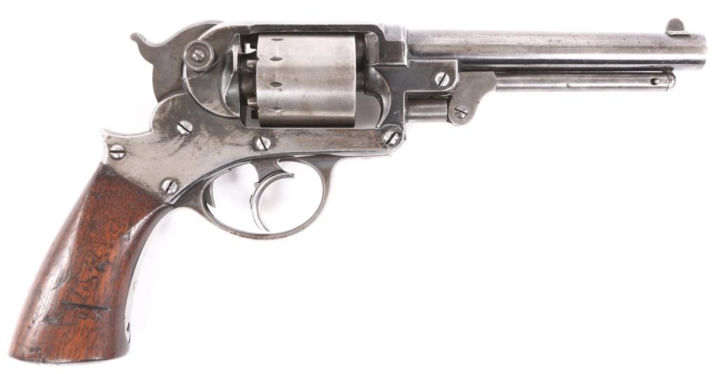 STARR ARMS M1858 DA .44 CAL PERCUSSION REVOLVER: STARR ARMS M1858 DA .44 CAL PERCUSSION REVOLVER Starr Arms Co. Double Action MODEL 1858 .44 caliber percussion revolver. Revolver features blued finish, walnut grips, matching serial numbers on cylind