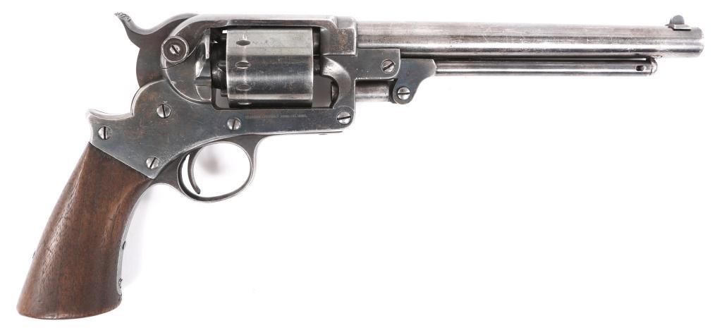 STARR ARMS M1863 SA .44 CAL PERCUSSION REVOLVER: STARR ARMS M1863 SA .44 CAL PERCUSSION REVOLVER Starr Arms Co. model 1863 single action .44 caliber percussion revolver. Revolver features blued finish, walnut grips, and matching serial numbers on cy