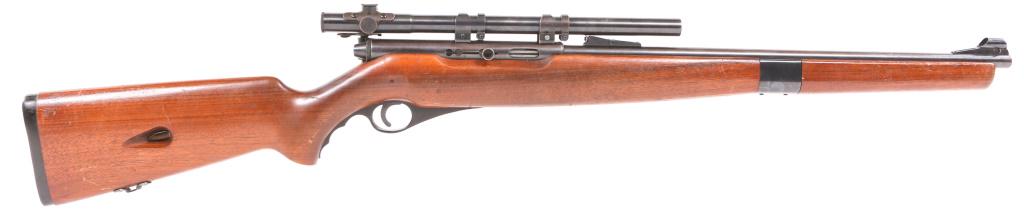 MOSSBERG MODEL 151M-B .22 CALIBER RIFLE: MOSSBERG MODEL 151M-B .22 CALIBER RIFLE Mossberg Model 151M-B .22LR Caliber Rifle. The rifle features walnut stock, Mossberg No. M4c scope, peep sight, adjustable rear sights, grooved trigger guard & 