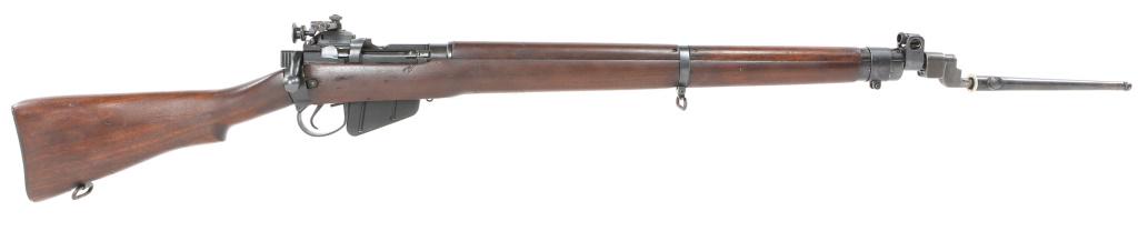 1944 BRITISH LONG BRANCH No4 MKI* .303 BRIT RIFLE: 1944 BRITISH LONG BRANCH No4 MKI* .303 BRIT RIFLE 1944 WWII British Canadian Long Branch No4 MKI* .303 British bolt-action rifle, with No4 MKII spike bayonet. Bayonet stamped "No4 MKII N67." Import ma