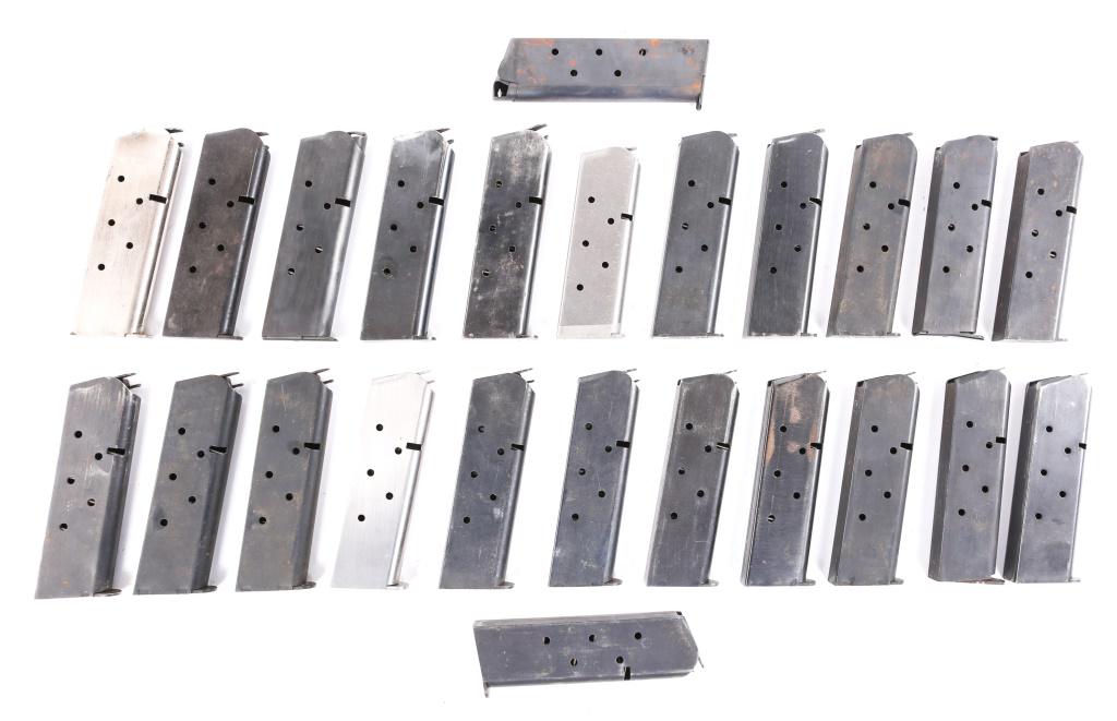 MODEL 1911 .45 ACP PISTOL MAGAZINE LOT OF 24: MODEL 1911 .45 ACP PISTOL MAGAZINE LOT OF 24 24 Model 1911 .45 ACP pistol magazines. Colt, Kart Sporting, RIA, US issue, and unmarked. Size / Gauge: .45 ACP