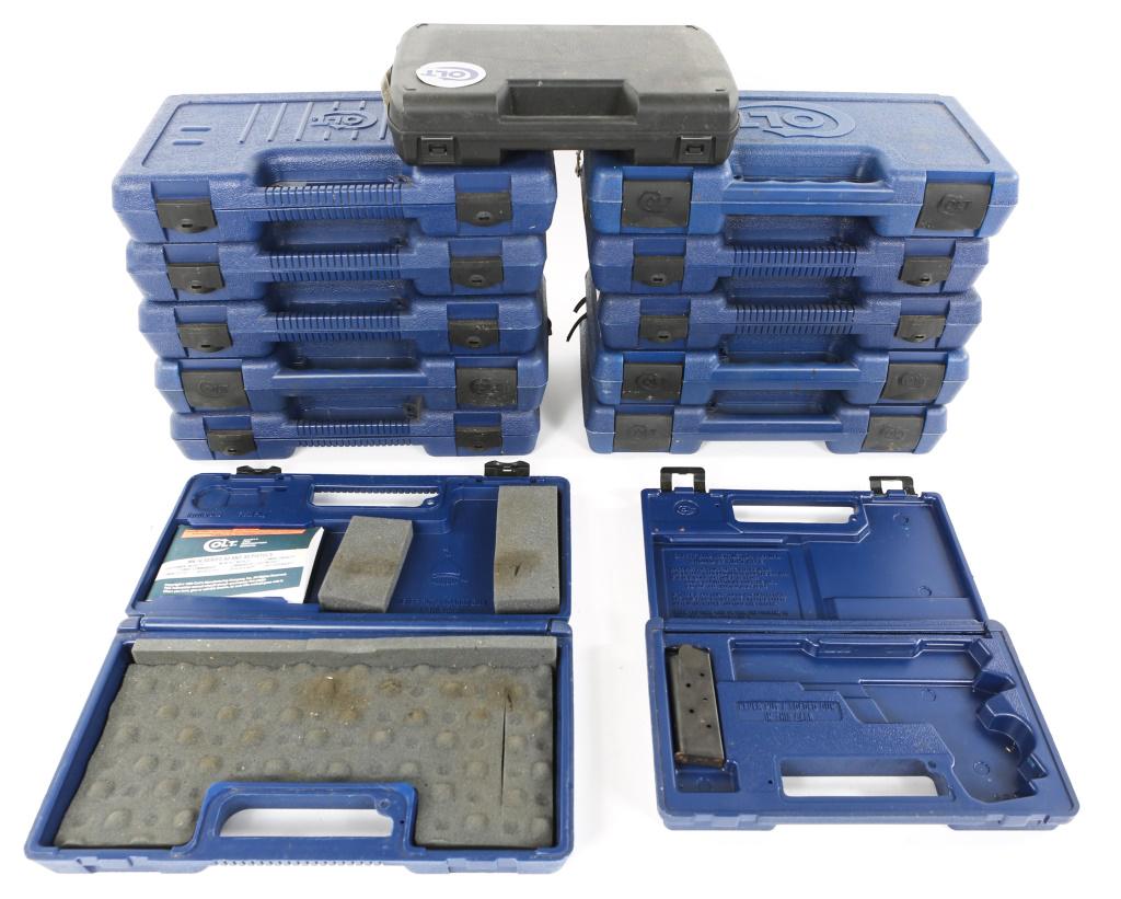 COLT FACTORY HARDCASES LARGE LOT OF 13: COLT FACTORY HARDCASES LARGE LOT OF 13 Large mixed lot of Colt factory hardcases. Most measuring 15"x8.5"x2.5". Size / Gauge: Mixed