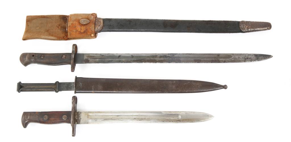 WWI US KRAG & BRITISH PATTERN 1907 BAYONET LOT: WWI US KRAG & BRITISH PATTERN 1907 BAYONET LOT (1) US Krag rifle bayonet with original scabbard and metal belt clip. Marked "1899" and "US 39" on the other side of the ricasso. (2) British pattern 190