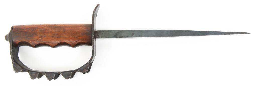 US ARMY AEF WWI M1917 TRENCH KNIFE BY A.C. CO USA: US ARMY AEF WWI M1917 TRENCH KNIFE BY A.C. CO USA WWI US Army AEF M1917 triangular blade triple-edge, trench knife, stamped on the inside of the knuckle guard " A.C. Co USA 1917 ". No scabbard. Walnut