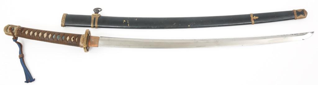 WWII JAPANESE OFFICER'S TYPE 98 SIGNED TANG KATANA: WWII JAPANESE OFFICER'S TYPE 98 SIGNED TANG KATANA WWII Japanese Officer's Type 98 Shin Gunto Katana. Tang is signed, but not translated with painted numerals. Bright blade with small cloudy temper li