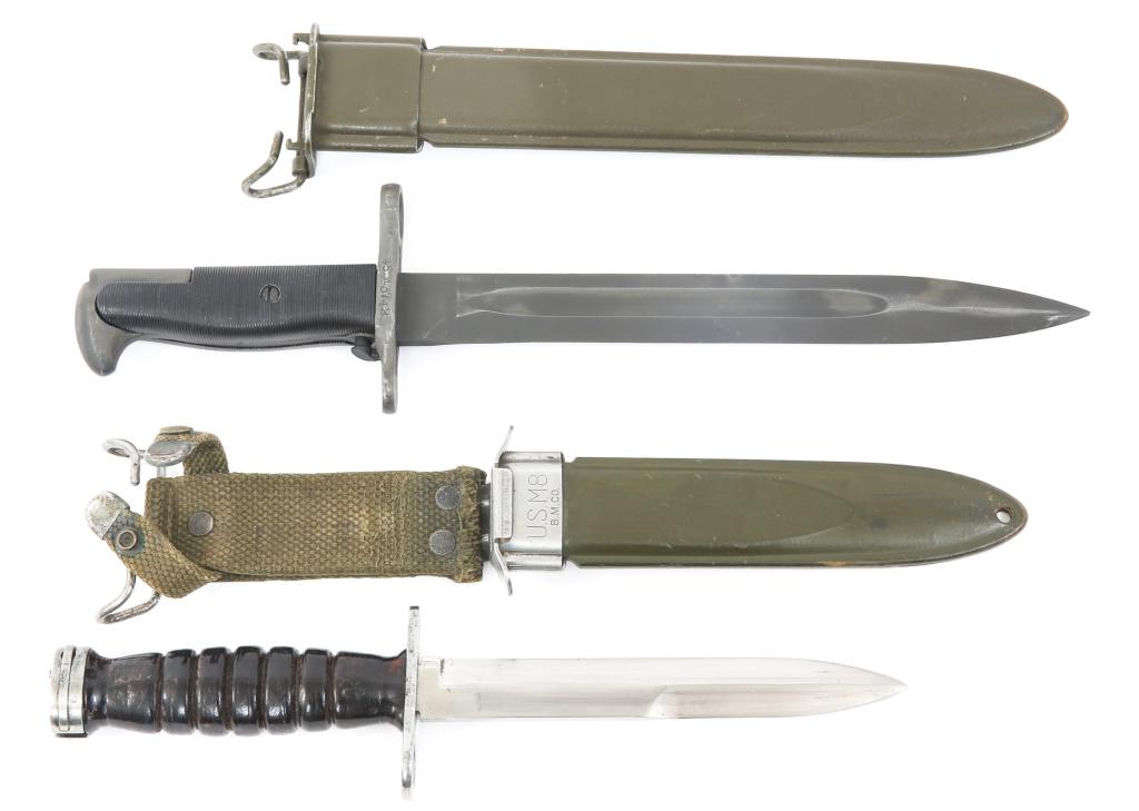 IMPERIAL US M4 & AFH M1 MARKED BAYONETS LOT OF 2: IMPERIAL US M4 & AFH M1 MARKED BAYONETS LOT OF 2 (1) US M1 knife bayonet for the Garand rifle. Marked AFH on the ricasso. Complete with original sheath & belt hanging clip. (2) US M4 knife bayonet for