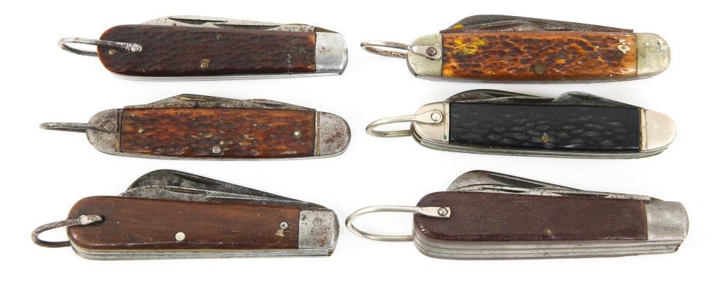 WWII US MILITARY ULSTER & BOKER POCKET KNIFE LOT: WWII US MILITARY ULSTER & BOKER POCKET KNIFE LOT WWII era US Military Pocket Knives Lot of 6. Makers include Klein, Ulster, Boker, PAL Blade and more. Stag, composite, and wood handles. Various models