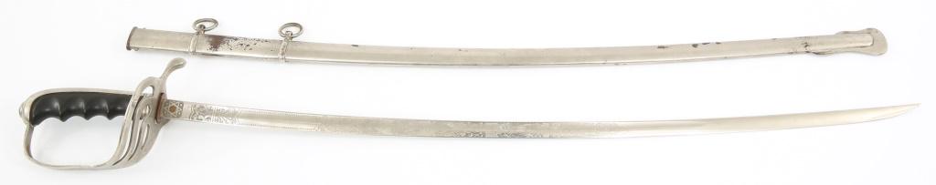 US ARMY MODEL 1902 OFFICER'S SABER BY N.S. MEYER: US ARMY MODEL 1902 OFFICER'S SABER BY N.S. MEYER US Army Model 1902 Officer's Saber by N.S Meyer. Bright blade is triple acid etched, etching is crisp with light gray backing. Ricasso marked "SPARTAN 