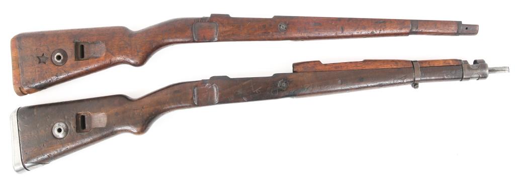 WWII GERMAN MOUNTAIN CARBINE G33/40 RIFLE STOCKS: WWII GERMAN MOUNTAIN CARBINE G33/40 RIFLE STOCKS WWII German Mountain Troops Carbine Stocks, Lot of 2. One is marked with a 5 pointed star on the stock, "39" on the barrel groove, and is missing metal
