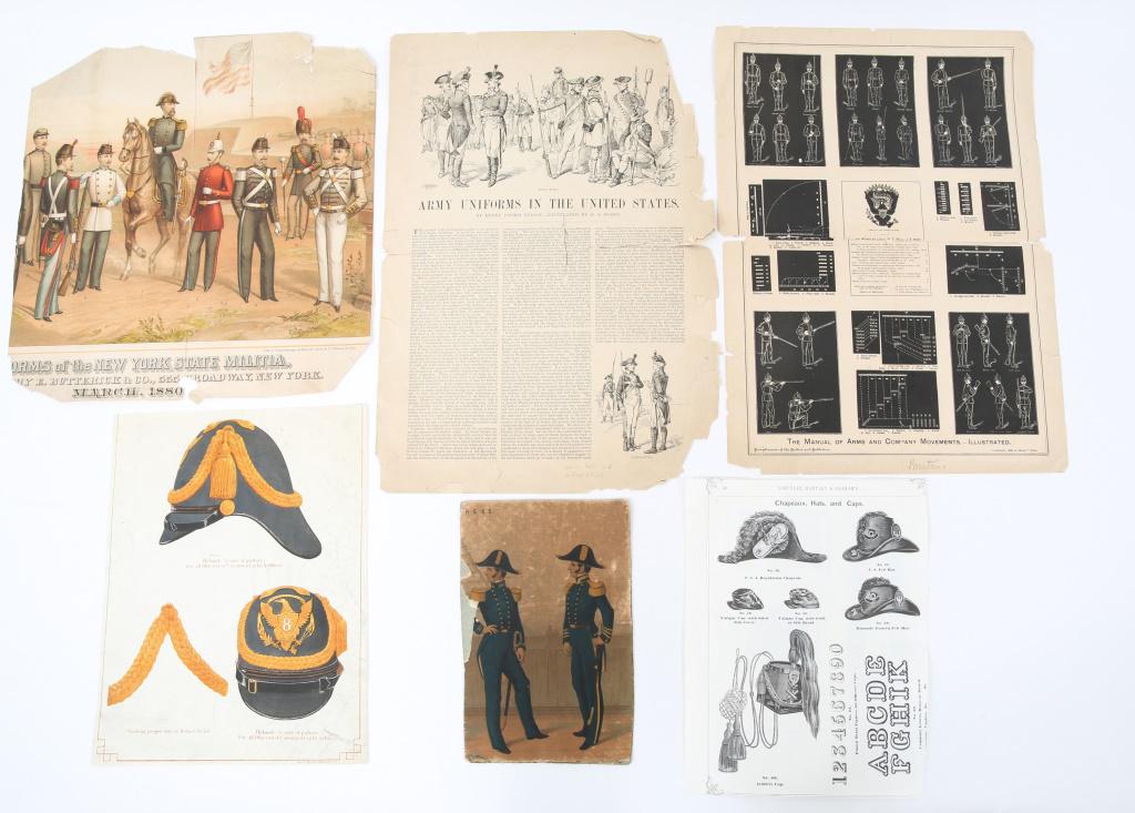 19TH C. US MILITARY UNIFORM & MANEUVER DIAGRAMS: 19TH C. US MILITARY UNIFORM & MANEUVER DIAGRAMS Lot includes: Manual of Arms & Company Movements - Illustrated, Cavalry & Light Artillery officer's helmet pattern, Illustrated catalog of military good