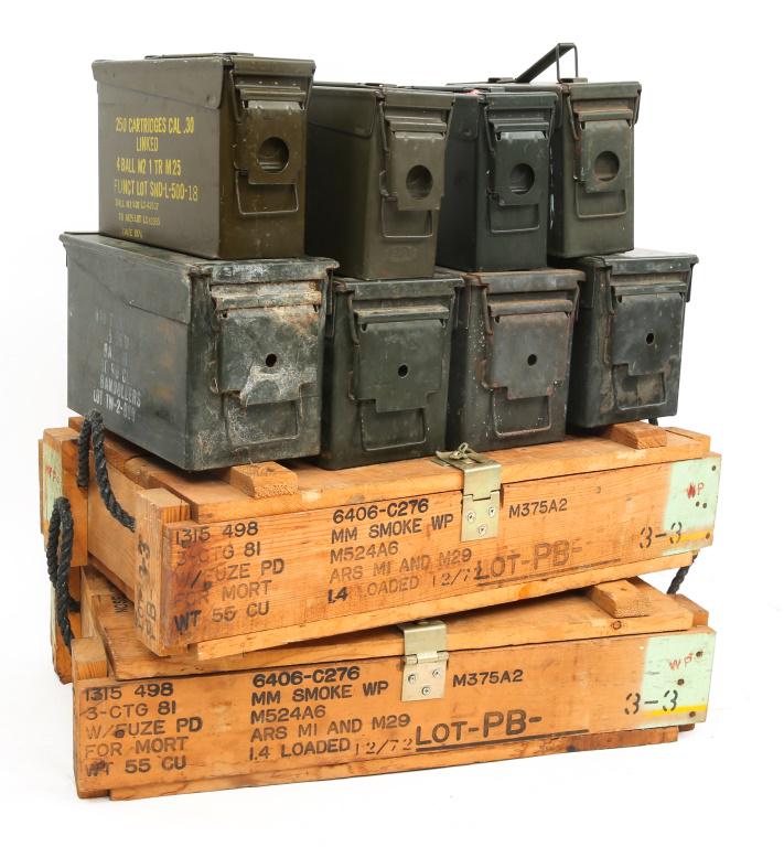 US ARMY AMMO CAN & ORDNANCE WOODEN CRATE LOT OF 10: US ARMY AMMO CAN & ORDNANCE WOODEN CRATE LOT OF 10 US Army Ammo can and Ordnance wooden crate, lot of 10.