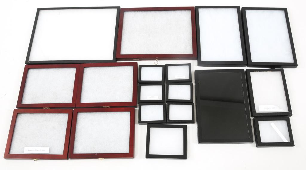 WOODEN & STANDARD RIKER MOUNT LOT: WOODEN & STANDARD RIKER MOUNT LOT Large Riker mount lot. Includes Riker mounts of all sizes, some wooden some standard mounts. A few mounts bear rear folding stands.