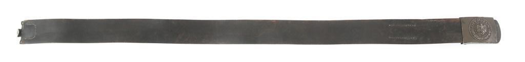 WWII GERMAN HEER LEATHER BELT & BUCKLE: WWII GERMAN HEER LEATHER BELT & BUCKLE WWII German Army Leather Belt and Buckle. Buckle made of steel construction. Leather belt marked "B. A. Br. 8 39" on the inside, "90" stamped into the lip below 