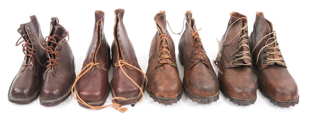 WWII TO COLD WAR COMBAT SERVICE BOOTS LOT: WWII TO COLD WAR COMBAT SERVICE BOOTS LOT Lot of Combat / Service Boots from the Korean to Cold War era. All boots are brown leather, with brown leather laces. Marked on leather soles with stamped dat
