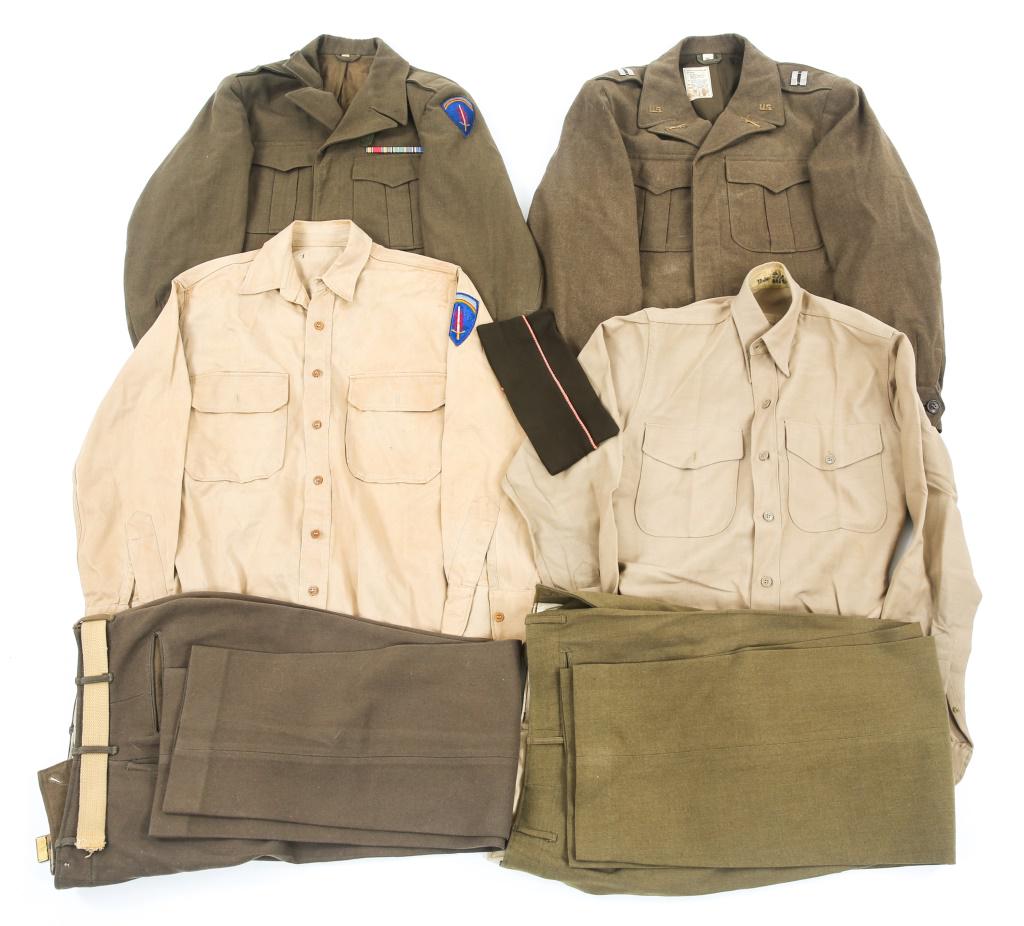 WWII US ARMY UNIFORM IKE JACKET SHIRT PANTS LOT: WWII US ARMY UNIFORM IKE JACKET SHIRT PANTS LOT Lot includes but is not limited to US Army Ike Jacket with Sleeve Insignia of the S.H.A.E.F. (Supreme Headquarters of the Allied Expeditionary Forces) s