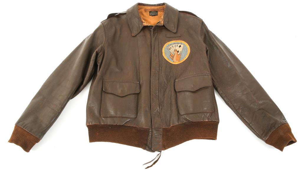 WWII AAF 2nd COMMAND CONTROL SQ A2 FLIGHT JACKET: WWII AAF 2nd COMMAND CONTROL SQ A2 FLIGHT JACKET WWII US Army Air Force CBI, 2nd Command Control named A2 leather flight jacket. Name tag read " E.J Cichon ", below the tag a 2nd CCS patch in 5" diame