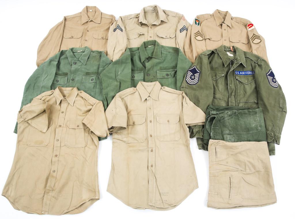 EARLY VIETNAM - COLD WAR USAF & ARMY UNIFORM LOT: EARLY VIETNAM - COLD WAR USAF & ARMY UNIFORM LOT Lot includes 1963 dated khaki service uniform shirt, other early Vietnam era khaki service uniform shirts short & long sleeve, some with insignia patch