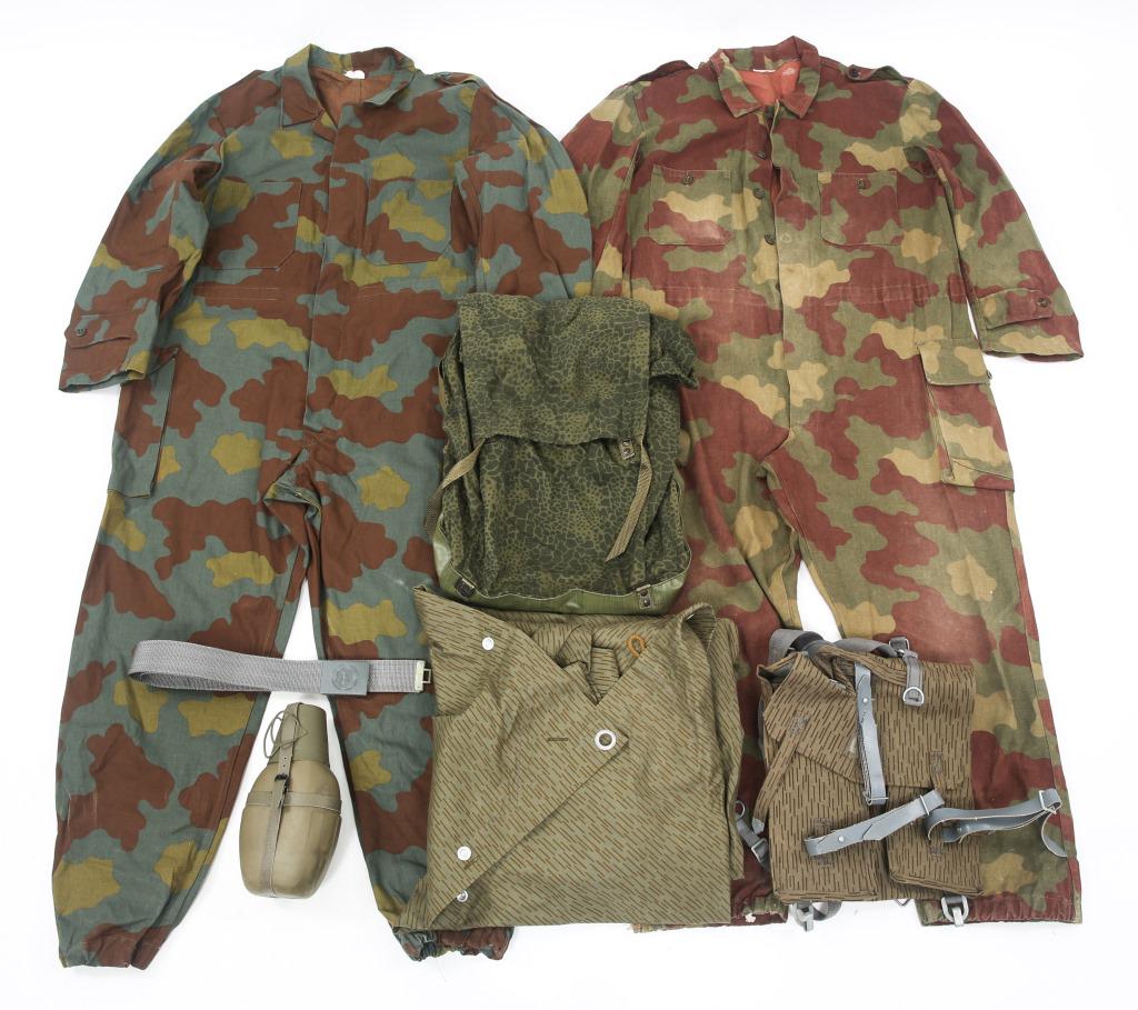 EAST GERMAN FIELD GEAR & ITALIAN COVERALL LOT: EAST GERMAN FIELD GEAR & ITALIAN COVERALL LOT East German field gear mixed lot & two Italian camo coverall. Size: Medium