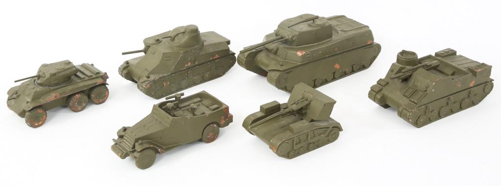 ARMY GREEN PAINTED CAST MODEL TOY TANK LOT: ARMY GREEN PAINTED CAST MODEL TOY TANK LOT Lot of assorted cast metal model toy tanks, armored troop carriers, humvees and more.