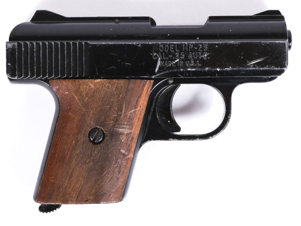 RAVEN ARMS MODEL MP-25 .25 AUTO PISTOL FOR PARTS: RAVEN ARMS MODEL MP-25 .25 AUTO PISTOL FOR PARTS Raven Arms model MP-25 .25 Auto semi-automatic Pistol, for parts or repair. Walnut grip. Black painted finish. No magazine. Caliber / Gauge: .25 Auto B