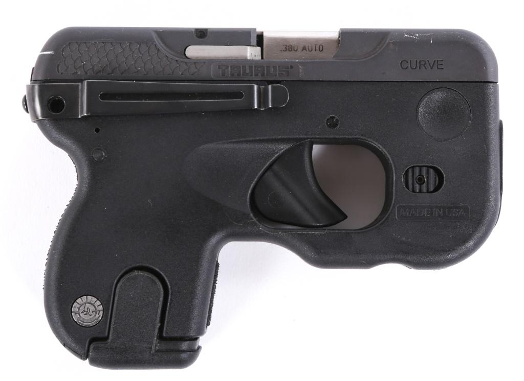 TAURUS CURVE .380 ACP SUBCOMPACT PISTOL: TAURUS CURVE .380 ACP SUBCOMPACT PISTOL Taurus Curve .380 ACP Subcompact Pistol, with light and laser, in original factory hardcase. Black oxide finish, Black synthetic frame. Two magazines. Tools and