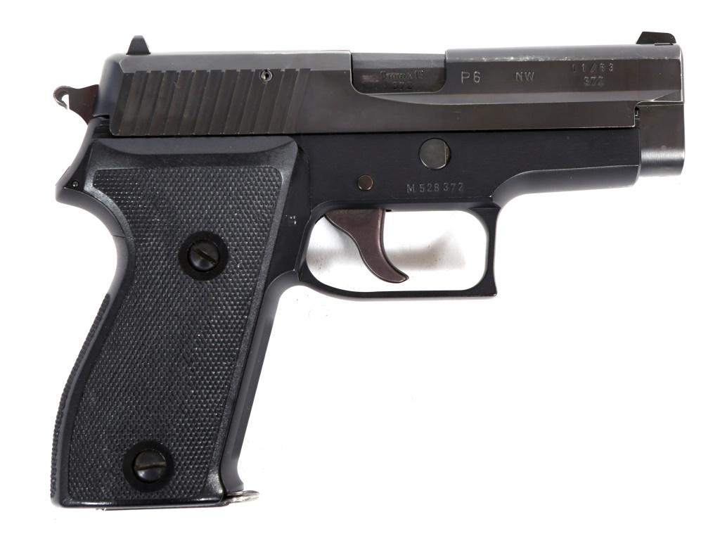 SIG SAUER MODEL P6 9mm SEMI-AUTOMATIC PISTOL: SIG SAUER MODEL P6 9mm SEMI-AUTOMATIC PISTOL Sig Sauer Model P6 9x19mm Semi-Automatic Pistol. Import mark of "CAI Georgia, VT". The left side of the slide is marked "Sig Sauer Made in W. Germany". The