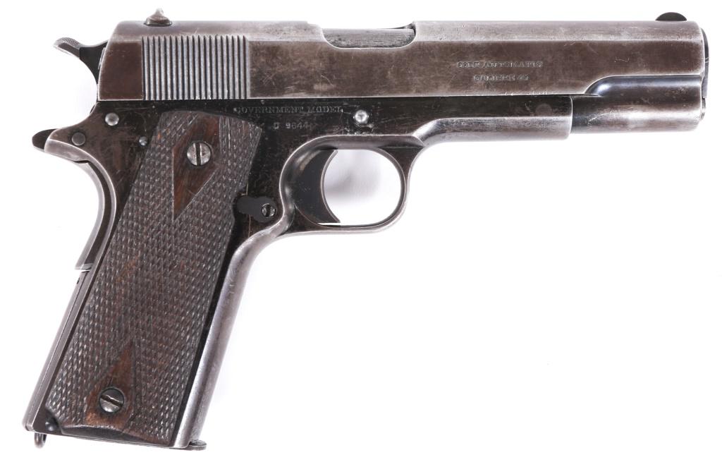 1914 COLT 1911 GOVERNMENT MODEL .45 ACP PISTOL: 1914 COLT 1911 GOVERNMENT MODEL .45 ACP PISTOL 1914 Colt 1911 Government Model .45 ACP semi-automatic Pistol. High polish blued finish. Checkered walnut grips. Lanyard loop. One two-tone magazine. Sta